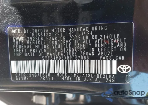 2024 Toyota Corolla Le from USA, damaged, VIN 5YFB4MDEXRP167088